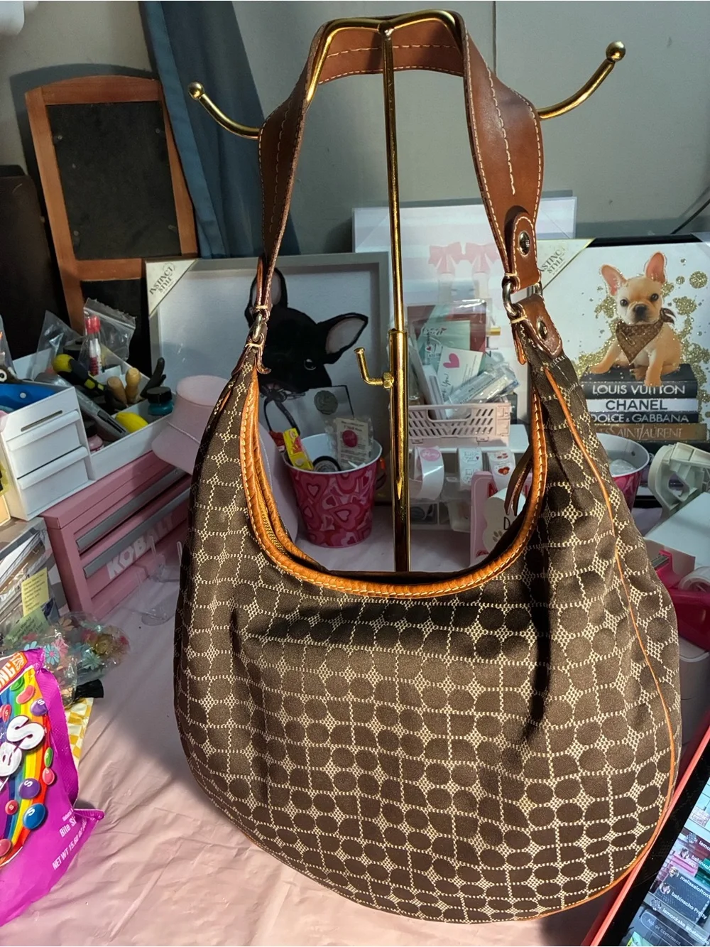 Vintage Kate Spade Classic Noel Kate Canvas Hobo Bag with Red Stripe